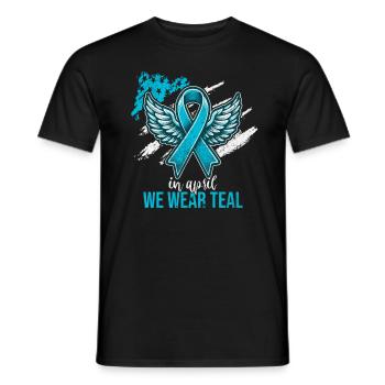 En avril, nous portons du bleu sarcelle - T-shirt homme - noir - Devant - AI Model Male 178 light (178cm)