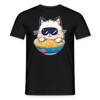 Niedliche Katze mit Ramen Suppe - Männer T-Shirt - Schwarz - Vorne - AI Model Male 178 light (178cm)