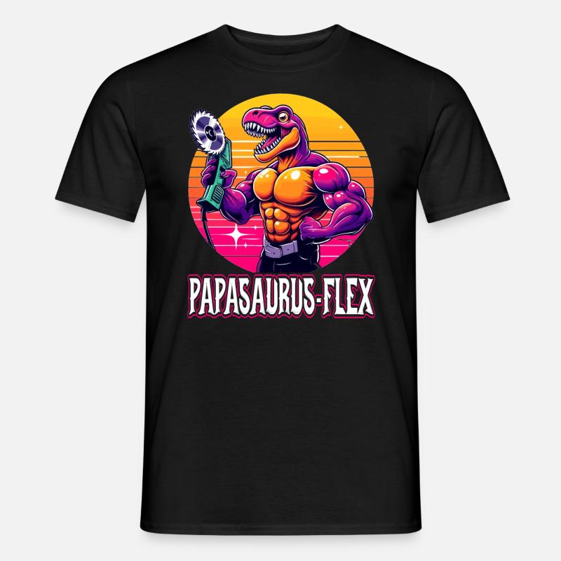 Papasaurus_flex Dino mit Winkelschleifer - Männer T-Shirt - Schwarz