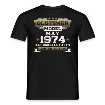 50th Birthday Man Vintage May Vintage 1974 - Men's T-Shirt - black - Front - AI Model Male 178 light (178cm)