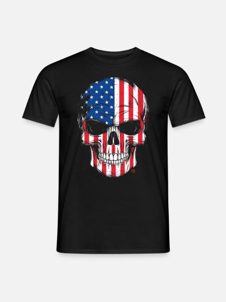 Skull - US Flagge - Männer T-Shirt - Schwarz