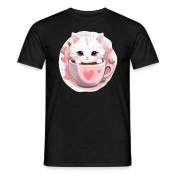 Loving Coffee Cat Kitten in Mug Cat Love - Männer T-Shirt - Schwarz - Vorne - AI Model Male 178 light (178cm)