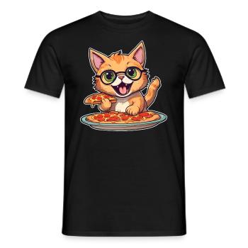 Le chat adore la pizza - T-shirt homme - noir - Devant - AI Model Male 178 light (178cm)