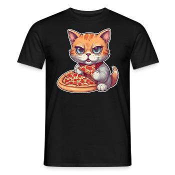 Le chat adore la pizza - T-shirt homme - noir - Devant - AI Model Male 178 light (178cm)