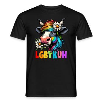 Vache LGBTQ Vaches Arc-en-ciel coloré Drôle de jeu de mots - T-shirt homme - noir - Devant - AI Model Male 178 light (178cm)