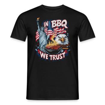 In BBQ We Trust Patriotic Grill Design - Men's T-Shirt - black - Front - AI Model Male 178 light (178cm)