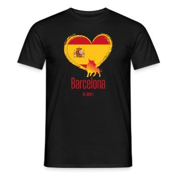 Barcelona Spain Flag Heart with Bull Te Amo - Men's T-Shirt - black - Front - AI Model Male 178 light (178cm)