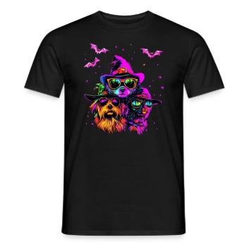 Halloween Cool Dog and Cat Glasses, Neon Color - Men's T-Shirt - black - Front - AI Model Male 178 light (178cm)