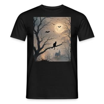 Halloween Schwarze Katze Silhouette und Fledermäuse - Männer T-Shirt - Schwarz - Vorne - AI Model Male 178 light (178cm)