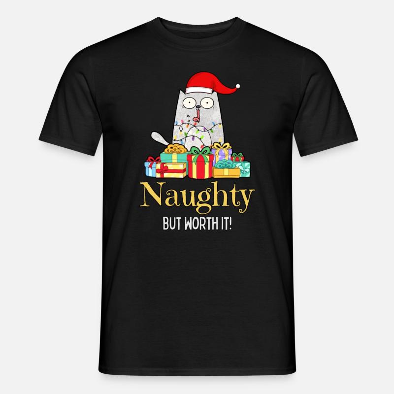 Lustige Weihnachtskatze - Männer T-Shirt - Schwarz