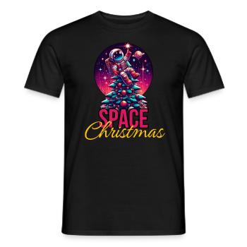 Astronaut with Christmas tree - Men's T-Shirt - black - Front - AI Model Male 178 light (178cm)