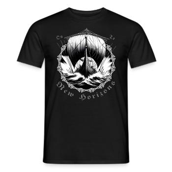 Viking Ship in a storm – Longship Sails - Men's T-Shirt - black - Front - AI Model Male 178 light (178cm)