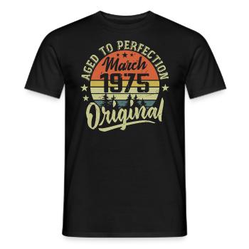 Retro March 1975 Gift March 1975 Born March 1975 - Men's T-Shirt - black - Front - AI Model Male 178 light (178cm)