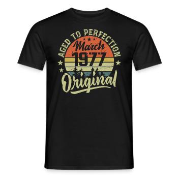 Rétro Mars 1977 Cadeau Mars 1977 Né en Mars 1977 - T-shirt homme - noir - Devant - AI Model Male 178 light (178cm)
