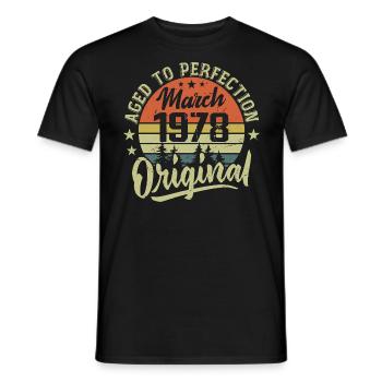 Rétro Mars 1978 Cadeau Mars 1978 Né en Mars 1978 - T-shirt homme - noir - Devant - AI Model Male 178 light (178cm)
