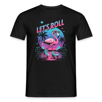Flamingo on Roller Skates - Retro 80s - Men's T-Shirt - black - Front - AI Model Male 178 light (178cm)