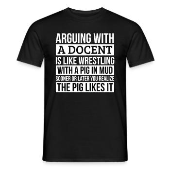 Chemise Docent, comme se disputer avec un cochon dans la boue - T-shirt homme - noir - Devant - AI Model Male 178 light (178cm)