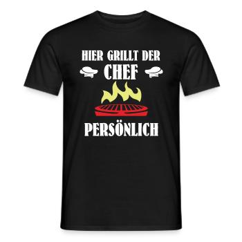 Hier Grillt Der Chef Persönlich - Grillmeister BBQ - Männer T-Shirt - Schwarz - Vorne - AI Model Male 178 light (178cm)