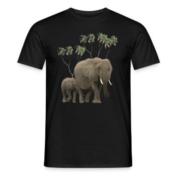 Elefanten Mama + Baby + Doumpalmen in Afrika - Männer T-Shirt - Schwarz - Vorne - AI Model Male 178 light (178cm)
