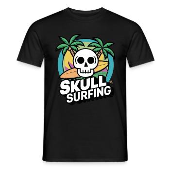 Skull Surfing - Totenkopf mit Surfbrett - Männer T-Shirt - Schwarz - Vorne - AI Model Male 178 light (178cm)