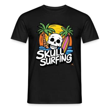 Skull Surfing - Totenkopf mit Surfbrett - Männer T-Shirt - Schwarz - Vorne - AI Model Male 178 light (178cm)