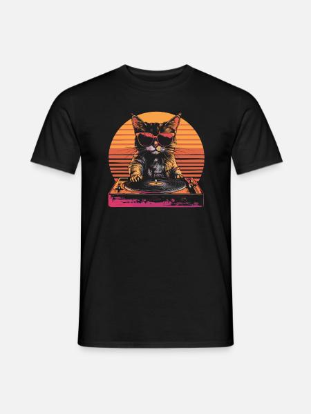 Katze Sonnenbrille Vintage Schallplatte Turntable - Männer T-Shirt - Schwarz