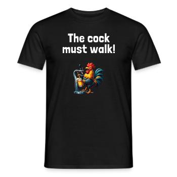 Denglisch T-Shirt: Der Hahn muss laufen (dunkel) - Männer T-Shirt - Schwarz - Vorne - AI Model Male 178 light (178cm)