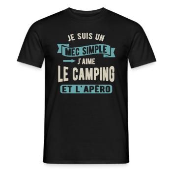 Un mec simple, camping et apéro - T-shirt homme - noir - Devant - AI Model Male 178 light (178cm)