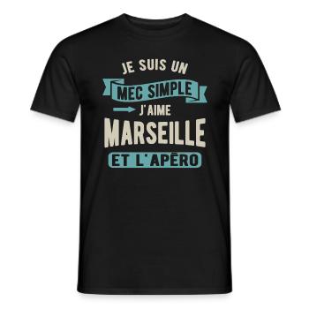 Un mec simple, marseille et apéro - T-shirt homme - noir - Devant - AI Model Male 178 light (178cm)