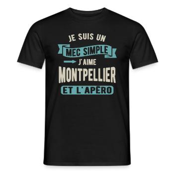 Un mec simple, montpellier et apéro - T-shirt homme - noir - Devant - AI Model Male 178 light (178cm)