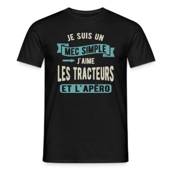 Un mec simple, tracteurs et apéro - T-shirt homme - noir - Devant - AI Model Male 178 light (178cm)