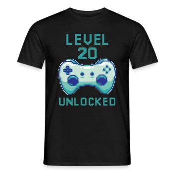 Level 20 unlocked Headphones for Gamer Quotes - Men's T-Shirt - black - Front - AI Model Male 178 light (178cm)