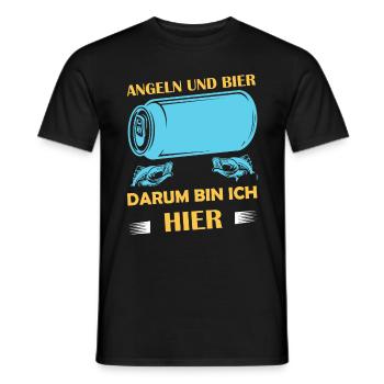Angeln und Bier darum bin ich hier Angler Sprüche - Männer T-Shirt - Schwarz - Vorne - AI Model Male 178 light (178cm)