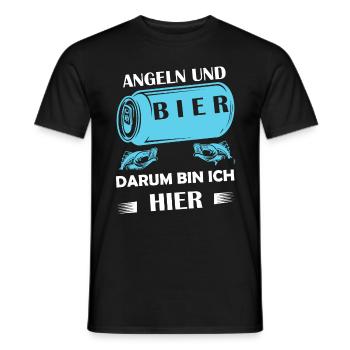 Angeln und Bier darum bin ich hier Angler Sprüche - Männer T-Shirt - Schwarz - Vorne - AI Model Male 178 light (178cm)