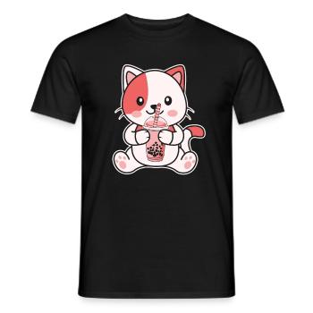 Süße Katze Kätzchen trinkt Boba Tea Bubble Tea - Männer T-Shirt - Schwarz - Vorne - AI Model Male 178 light (178cm)