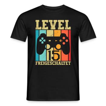 15 Level Freigeschaltet Gamer Sprüche Geburtstag - Männer T-Shirt - Schwarz - Vorne - AI Model Male 178 light (178cm)