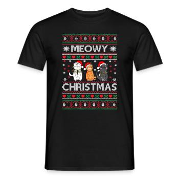 Meowy Christmas funny Merry Christmas Cats - Men's T-Shirt - black - Front - AI Model Male 178 light (178cm)