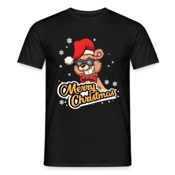 Christmas St. Nicholas Merry Christmas Bear - Men's T-Shirt - black - Front - AI Model Male 178 light (178cm)
