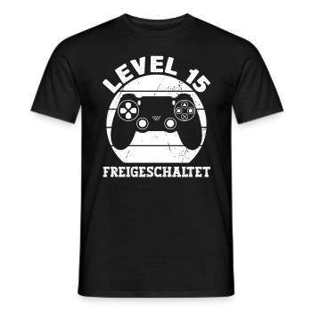Level 15 Freigeschaltet Gamer Sprüche Geburtstag - Männer T-Shirt - Schwarz - Vorne - AI Model Male 178 light (178cm)
