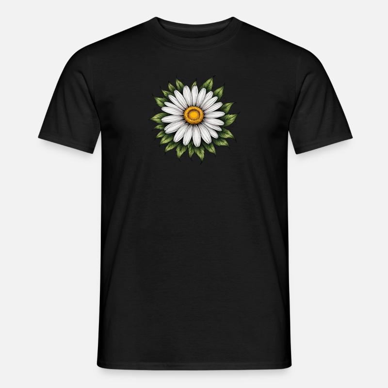 Daisy Bloom mit Blättern - Männer T-Shirt - Schwarz