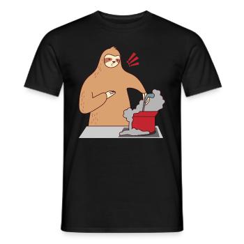 Sloth Cooking Falling Asleep Ironic Cute Sloth - Men's T-Shirt - black - Front - AI Model Male 178 light (178cm)