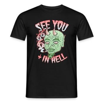 Demon Hell Joint Grass Smoking Funny Stoner Satan - Men's T-Shirt - black - Front - AI Model Male 178 light (178cm)