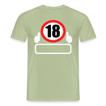 18 Anniversaire Panneau de signalisation 18 ans Votre nom - T-shirt homme - vert sauge - Devant - AI Model Male 178 light (178cm)