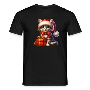 Chat de Noël - T-shirt homme - noir - Devant - AI Model Male 178 light (178cm)