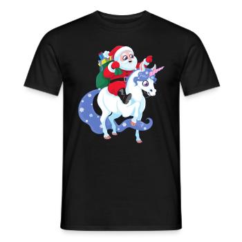 Santa Claus rides unicorn Christmas gift - Men's T-Shirt - black - Front - AI Model Male 178 light (178cm)