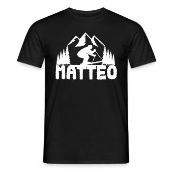 Skier First name Matteo Name Skier - Men's T-Shirt - black - Front - AI Model Male 178 light (178cm)