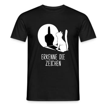 Erkenne die Zeichen Katze Mittelfinger - Männer T-Shirt - Schwarz - Vorne - AI Model Male 178 light (178cm)