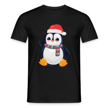 Penguin With Christmas scarf and cap - Men's T-Shirt - black - Front - AI Model Male 178 light (178cm)