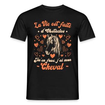 La Vie Est Faite D'obstacles - Équitation Cheval - T-shirt homme - noir - Devant - AI Model Male 178 light (178cm)