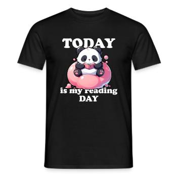 Panda with book Today is my reading day Saying - Men's T-Shirt - black - Front - AI Model Male 178 light (178cm)